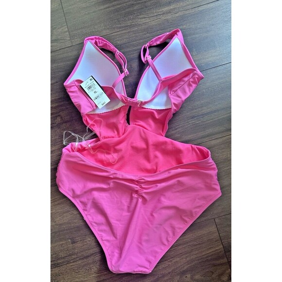 Bar III Women's Draped Monokini one piece Swimsuit  Candy Pink L - Picture 5 of 6